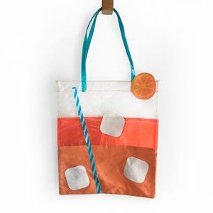 Orange soda half clear PVC canvas beach tote
